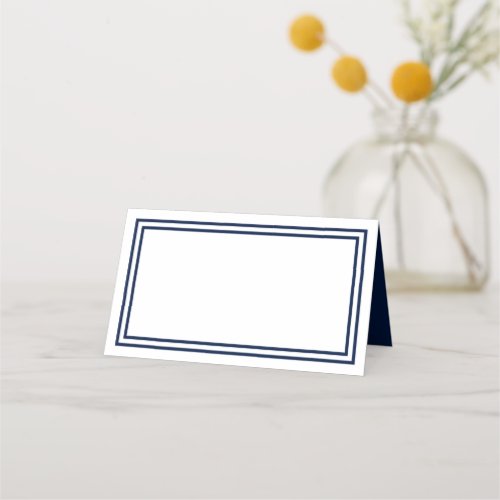 Add Your Text White with Double Navy Blue Borders Place Card