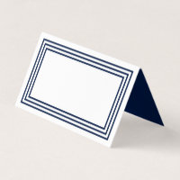 Add Your Text White with Triple Navy Blue Borders Place Card