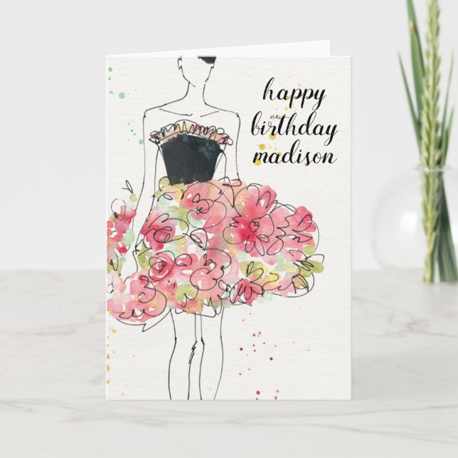 Add Your Text | Wild Apple | Glamorous Floral Dres Card (Front)
