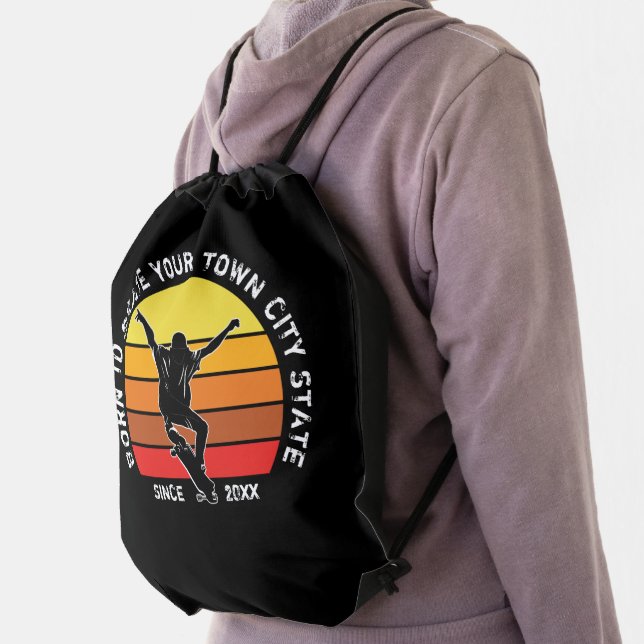 Add Your Town City State Year Text - Born To Skate Drawstring Bag (Insitu)