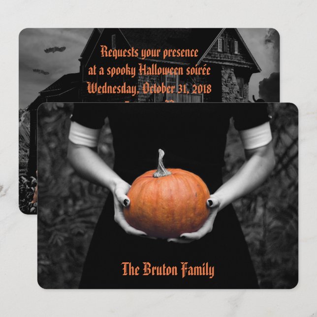 Addams-Inspired Haunted House Halloween Party Invitation (Front/Back)