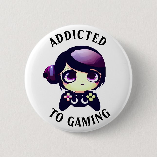 Addicted to Gaming | Cute Kawaii Girl Gamer Button (Front)
