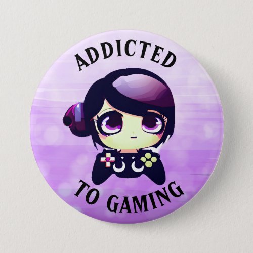 Addicted to Gaming  Cute Kawaii Girl Gamer Button