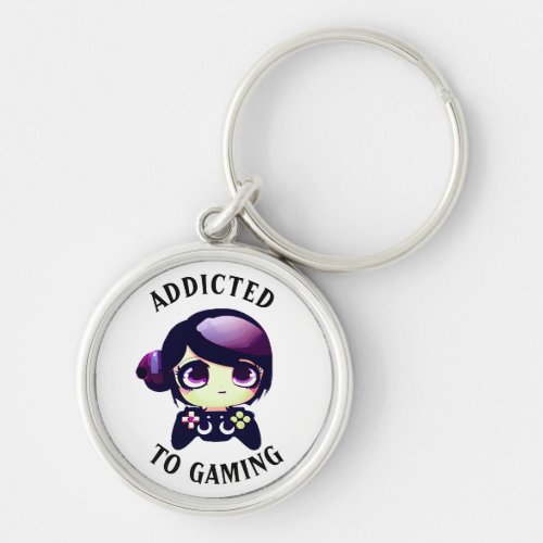 Addicted to Gaming  Cute Kawaii Girl Gamer Keychain