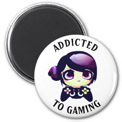 Addicted to Gaming  Cute Kawaii Girl Gamer Magnet