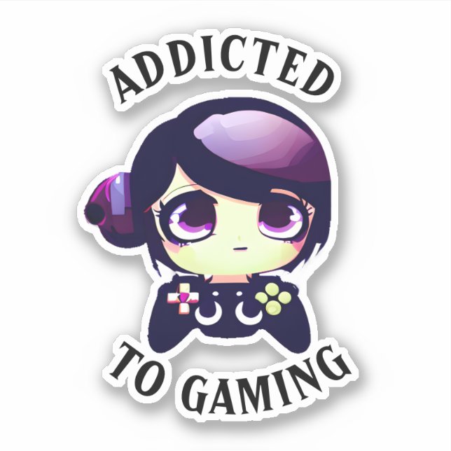 Addicted to Gaming | Cute Kawaii Girl Gamer Sticker (Front)