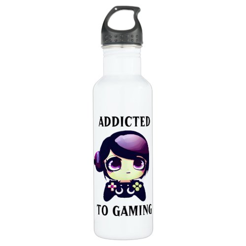 Addicted to Gaming Kawaii Girl Gamer Stainless Steel Water Bottle