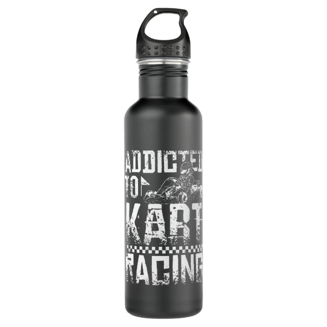 Addicted To Kart Racing Stainless Steel Water Bottle (Front)