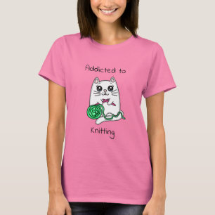 Addicted to Knitting Cute Cat T-Shirt