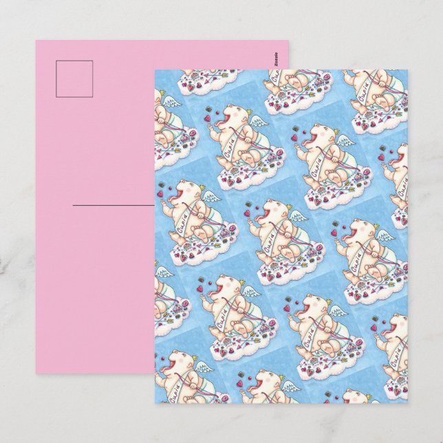 ADDICTED TO LOVE FUNNY BABY CUPID, CHOCOLATE CANDY HOLIDAY POSTCARD (Front/Back)