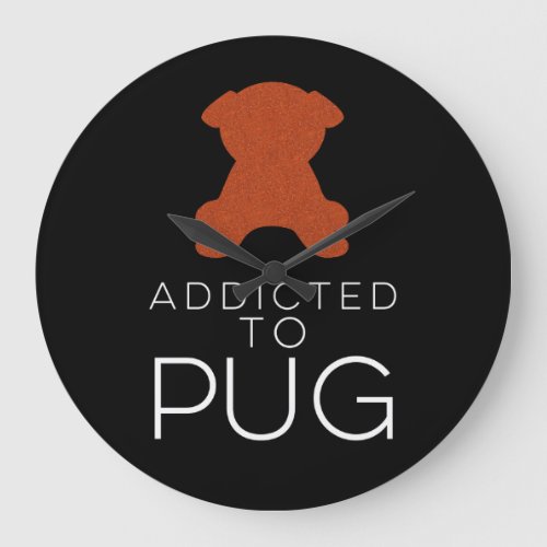 Addicted To Pug Orange Glitter Wall Clock