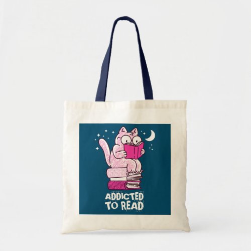 Addicted to read Cat sitting on books  Tote Bag