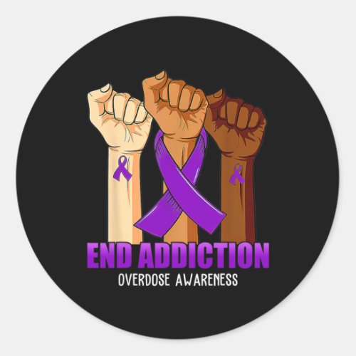 Addiction Overdose Awareness Ribbon  Classic Round Sticker