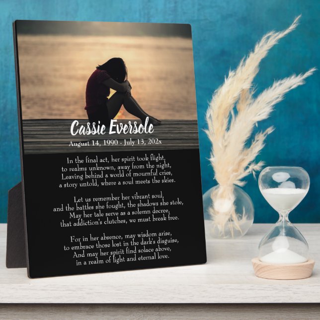 Addiction Poem Memorial with Photo Dark Tabletop Plaque (Side)