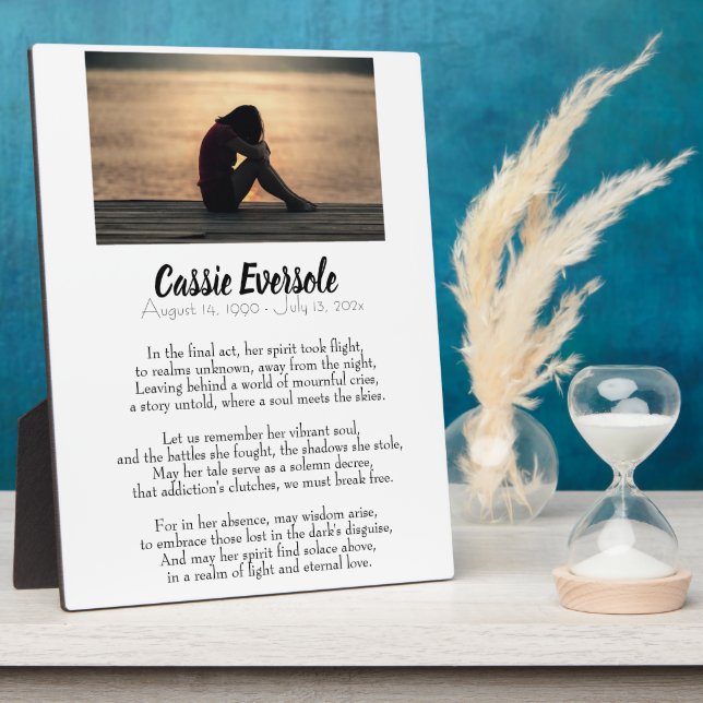 Addiction Poem Memorial with Photo Tabletop Plaque (Side)