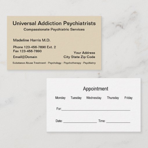 Addiction Psychiatrist Services Appointment Card Zazzle