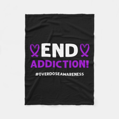 Addiction Purple Ribbon Overdose Awareness  Fleece Blanket