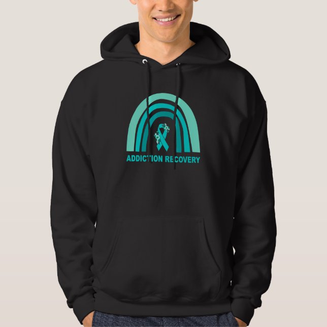Addiction Recovery Awareness Floral Teal Ribbon Ra Hoodie (Front)