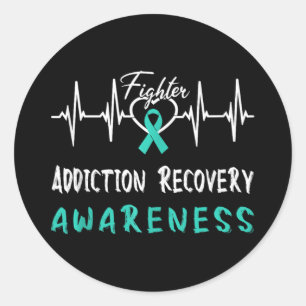 Addiction Recovery Awareness Heartbeat Fight Suppo Classic Round Sticker