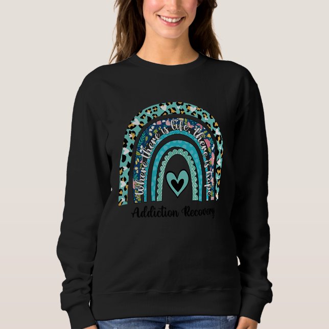 Addiction Recovery Awareness Rainbow Ribbon Blue L Sweatshirt (Front)