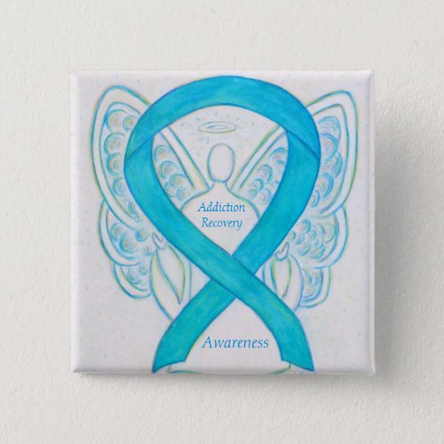 Addiction Recovery Blue Awarness Ribbon Angel Pin