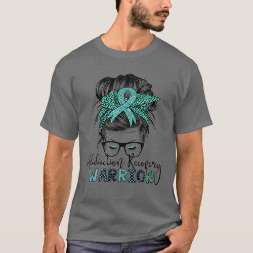 Addiction Recovery Warrior Messy Hair Bun For Wome T_Shirt
