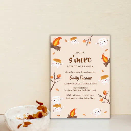 Adding S'more Love Rustic Camping Baby Shower Invitation