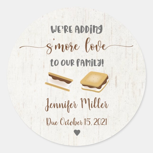 Adding S'more Love S'mores Baby Shower Favor Classic Round Sticker (Front)