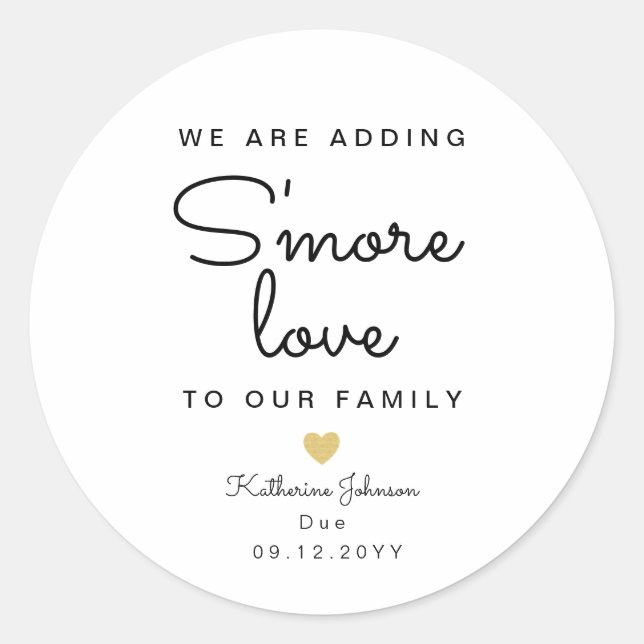 Adding S'more Love To Our Family Baby Shower favor Classic Round Sticker (Front)