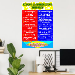 Adding Subtracting Integers = Poster | Zazzle