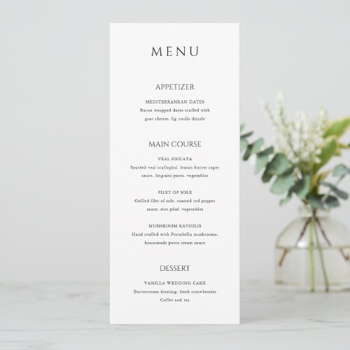 Addison Black and White Classic Elegant Wedding Menu