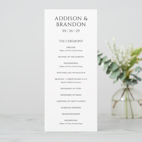 Addison Black and White Classic Elegant Wedding Program