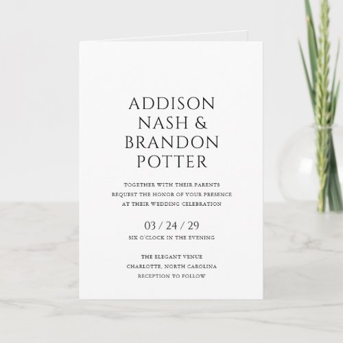 Addison Black White Gray Classic Elegant Wedding Invitation