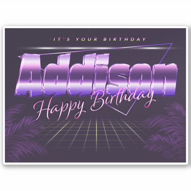 Addison Name First name lila retro Sticker Birthda (Front)