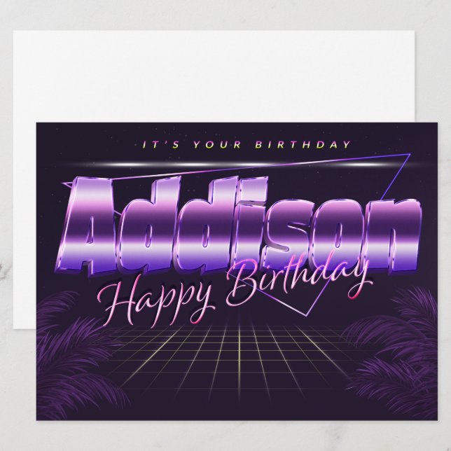 Addison Name First name pura retro card Birthday (Front/Back)