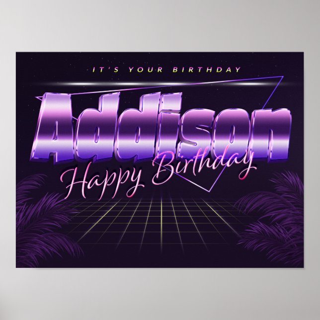 Addison Name Vorname lila retro Poster Geburtstag (Front)