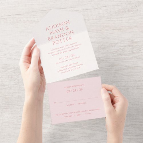Addison Pink Classic Elegant Wedding All In One Invitation