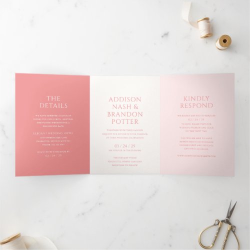Addison Pink Classic Elegant Wedding Tri_Fold Invitation