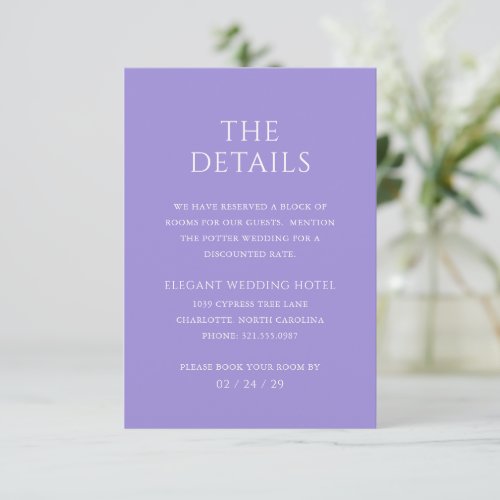 Addison Purple Classic Elegant Wedding Enclosure Card