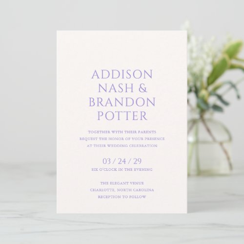 Addison Purple Classic Elegant Wedding Invitation