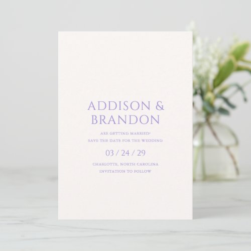 Addison Purple Classic Elegant Wedding Save The Date