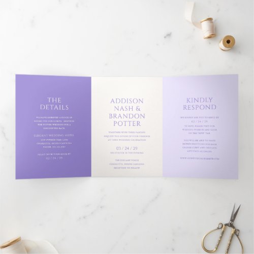 Addison Purple Classic Elegant Wedding Tri_Fold Invitation