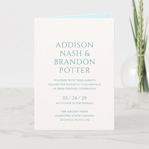 Addison Teal Green Classic Elegant Wedding Invitation