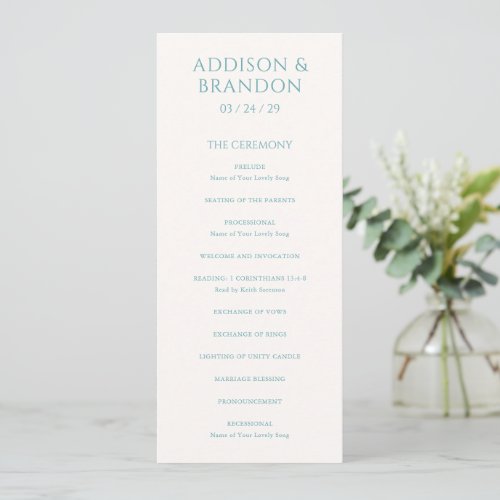 Addison Teal Green Classic Elegant Wedding Program