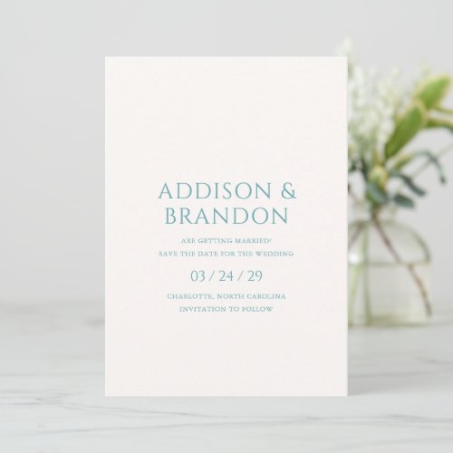 Addison Teal Green Classic Elegant Wedding Save The Date