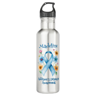 Addison's Disease Awareness Blue Ribbon Stainless Steel Water Bottle