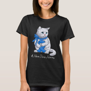 Addisons Disease Awareness Month Blue Ribbon Cat T-Shirt