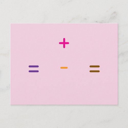 Addition, subtraction symbols postcard