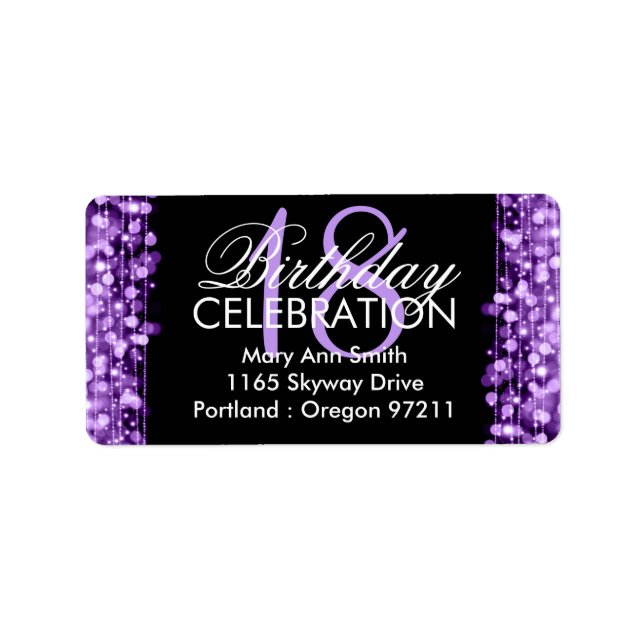 Address 18th Birthday Party Sparkles Purple Label (Front)