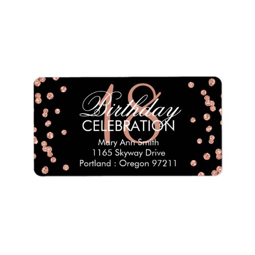 Address 18th Birthday Rose Gold Glitter Confetti Label